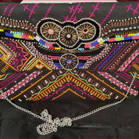 Aphorism Cross Body Purse Bead and Embroidery Multicolored Slimline - Picture 3 of 3